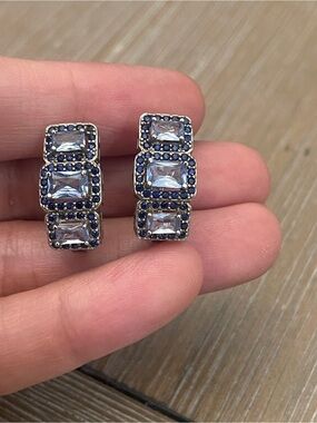 Sterling silver Blue and Clear Stone Trio Hoop Earrings